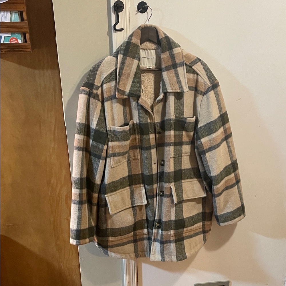 American Eagle Outfitters Plaid Jacket with Sherpa lining